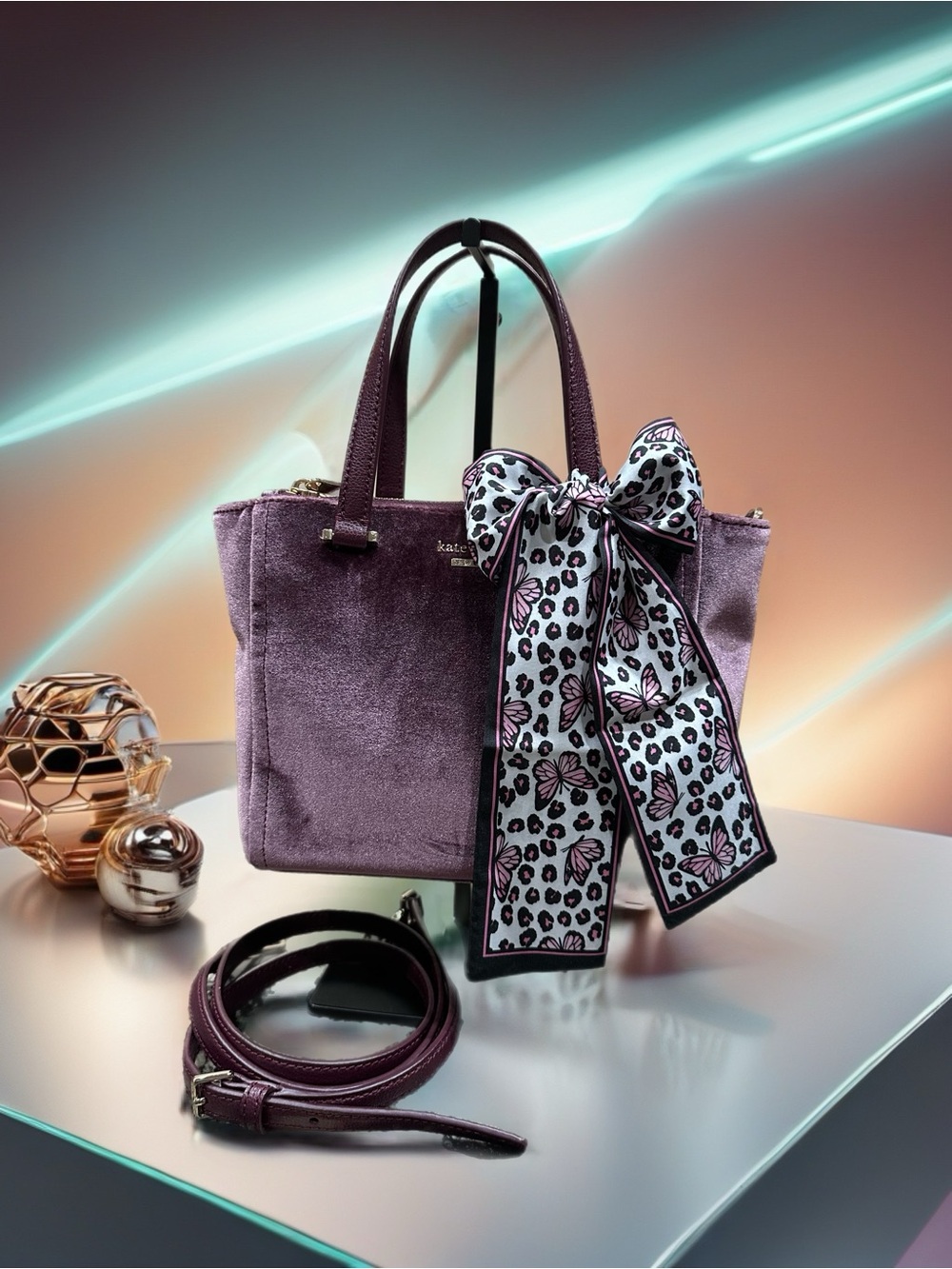 kate spade💜Plum Velvet Top-Handle Satchel with Gold Hardware - Picture 5 of 11